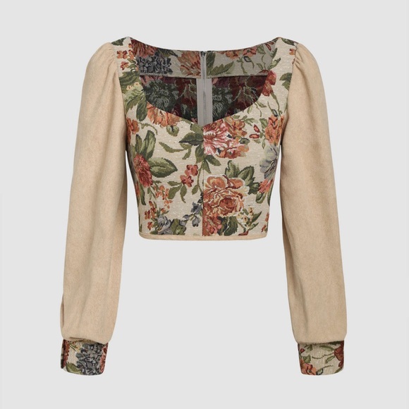 🆕 Cider Women’s Antique Show Long Sleeve Cropped Floral Blouse Size L - Picture 2 of 7